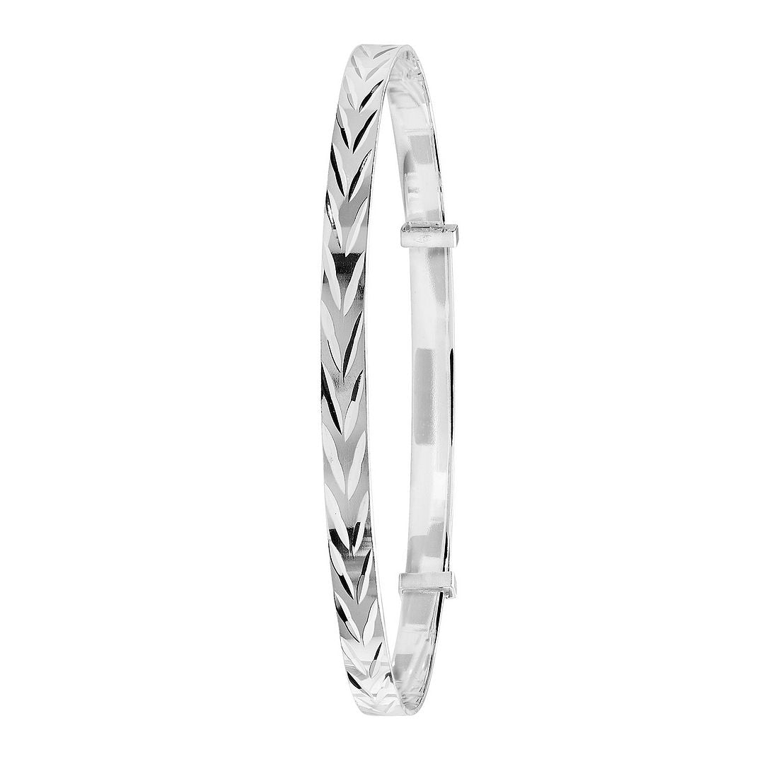 925 Sterling Silver Ladies' Round Diamond Cut Expandable Bangle — 5.3g