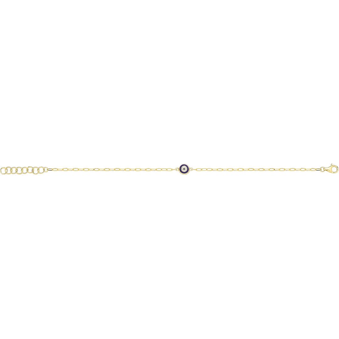 9 Carat (375) Yellow Gold Unisex White Dark Blue Enamel Evil Eye Bracelet — 1.4g