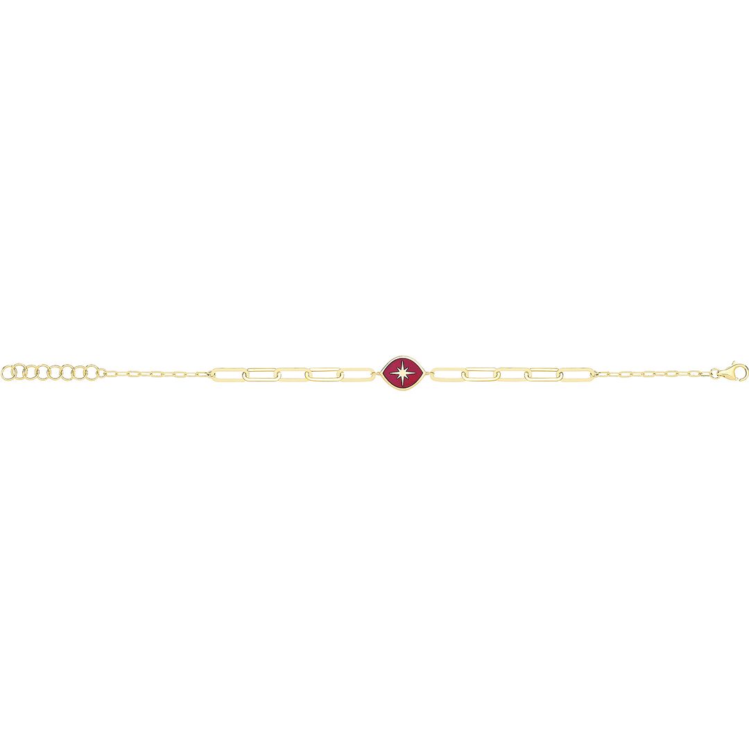 9 Carat (375) Yellow Gold Unisex Red Enamel North Star Bracelet — 2.4g