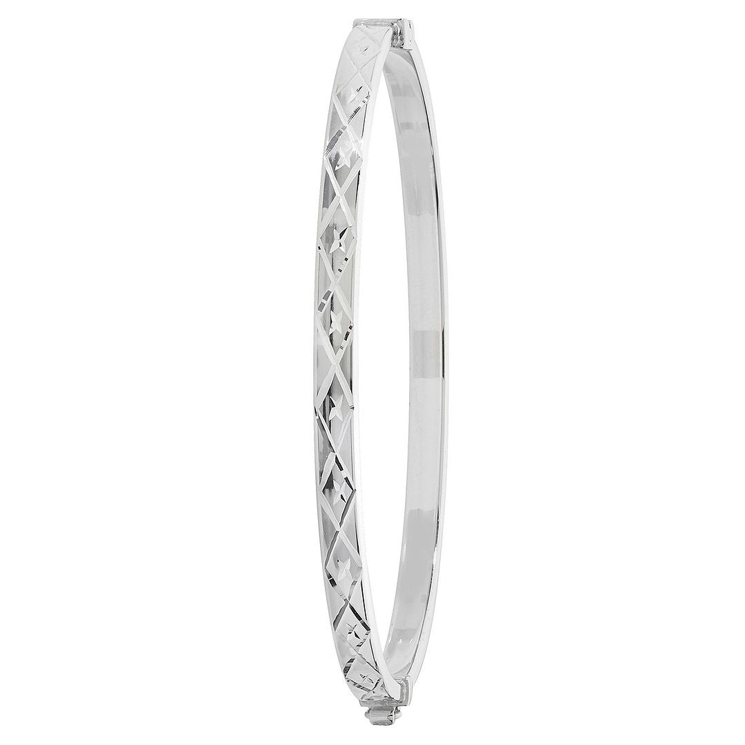 925 Sterling Silver Ladies' Oval Diamond Cut Hinged Bangle — 6.5g