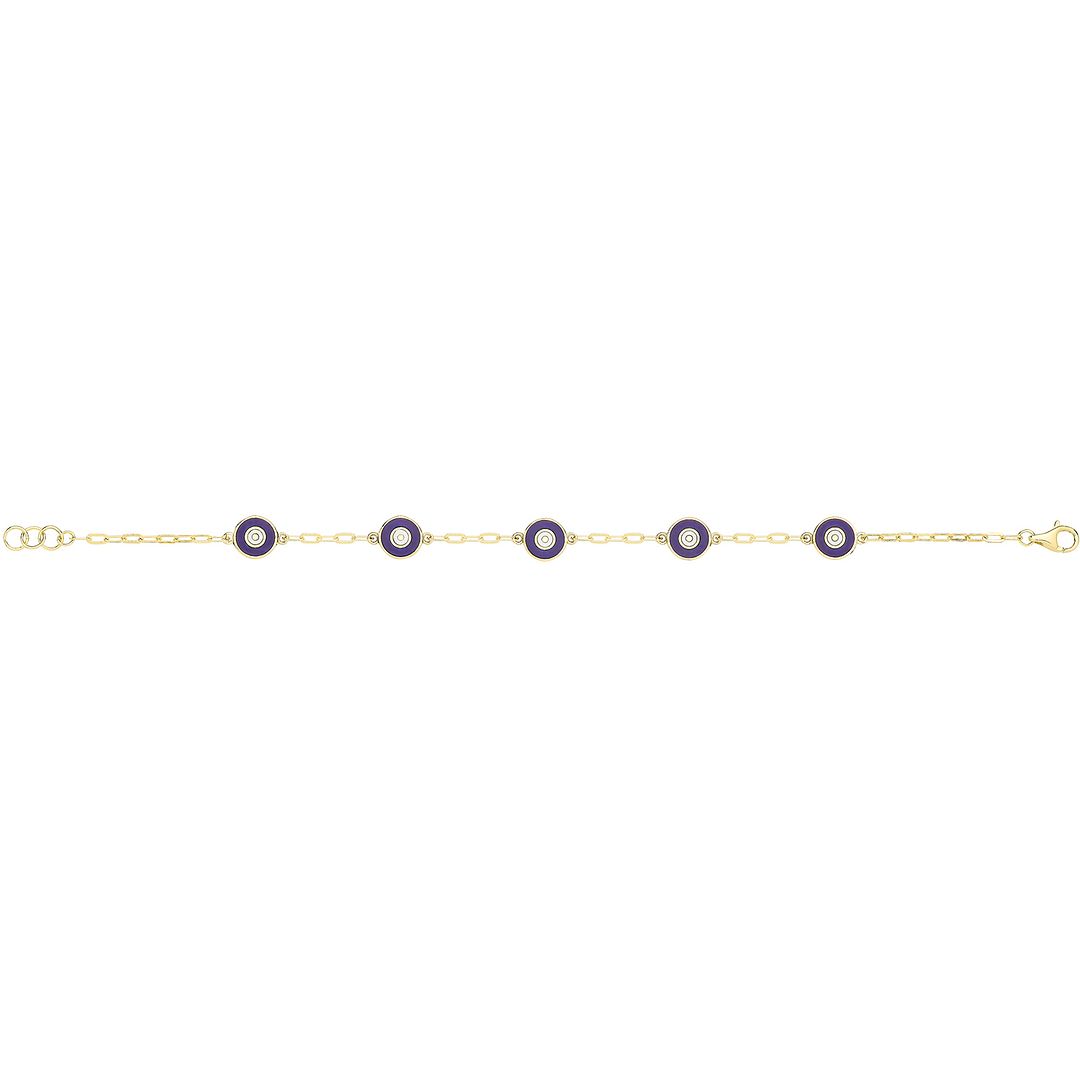 9 Carat (375) Yellow Gold Unisex White Dark Blue Enamel Evil Eye Bracelet — 2.6g