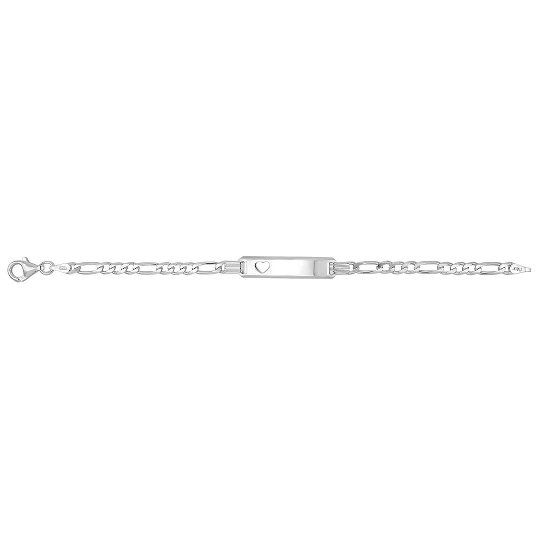 925 Sterling Silver Babies' Figaro Cut Out Heart ID Bracelet — 4.1g
