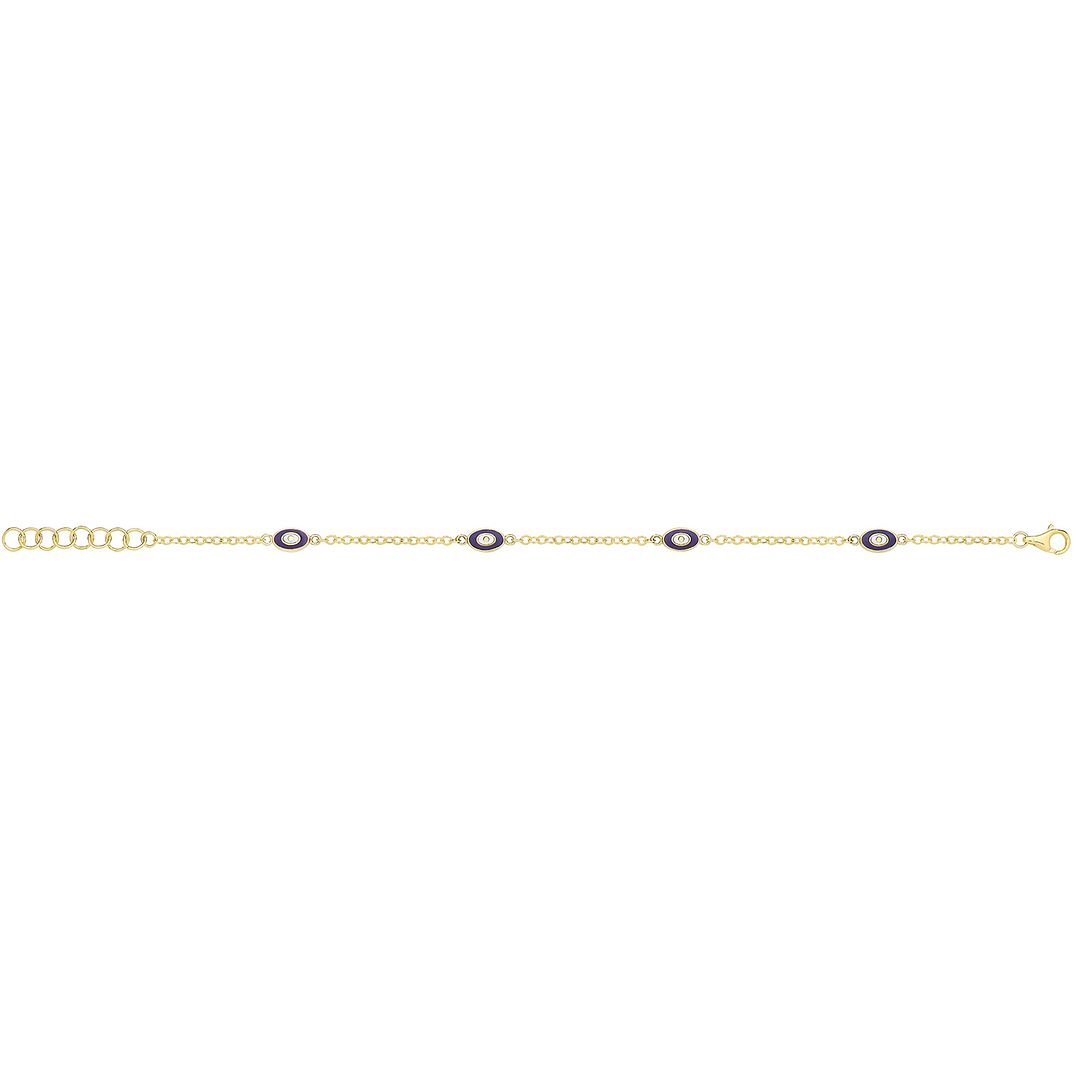 9 Carat (375) Yellow Gold Unisex White Dark Blue Enamel Evil Eye Bracelet — 2.3g