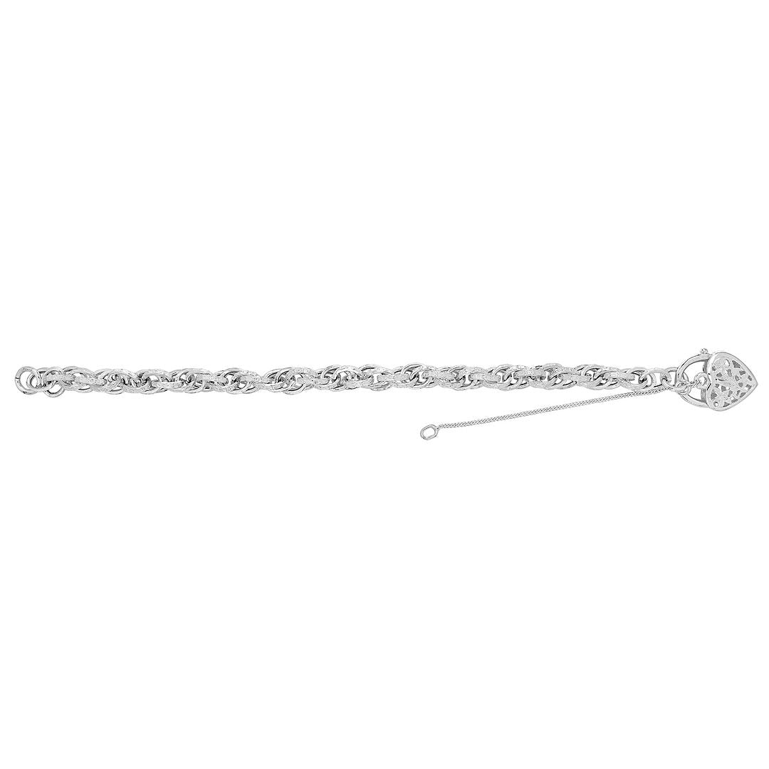 925 Sterling Silver Ladies' Victorian Charm With Heart Padlock Bracelet — 13.5g