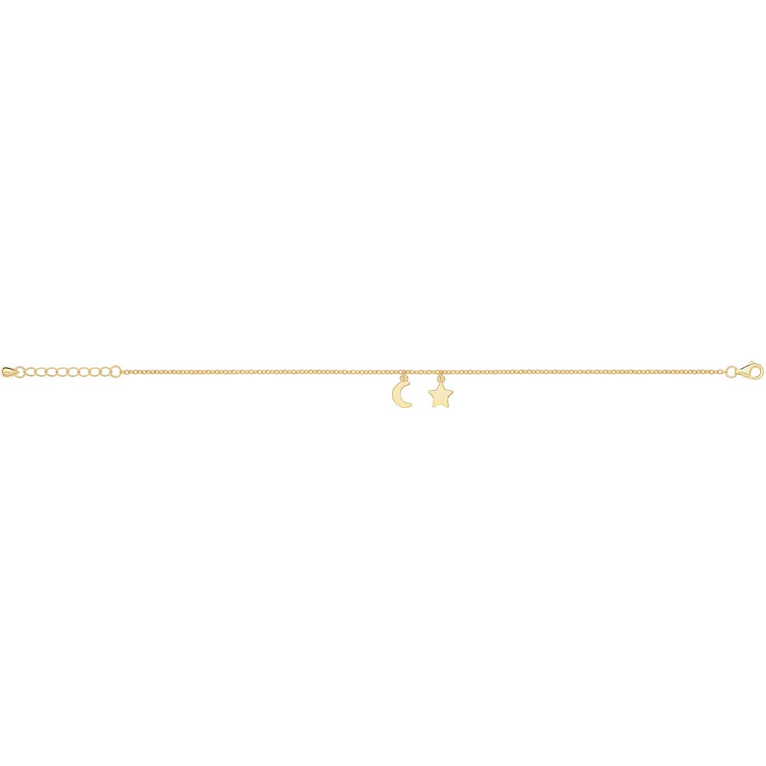 925 Sterling Silver Ladies' Plated Star Moon Bracelet — 1.5g