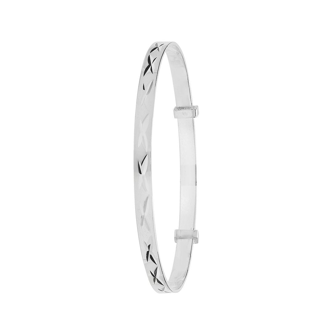 925 Sterling Silver Babies' Round Diamond Cut Expandable Bangle — 3.1g