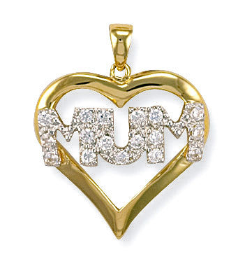 9ct Yellow Gold Cubic Zirconia Heart Mum Pendant