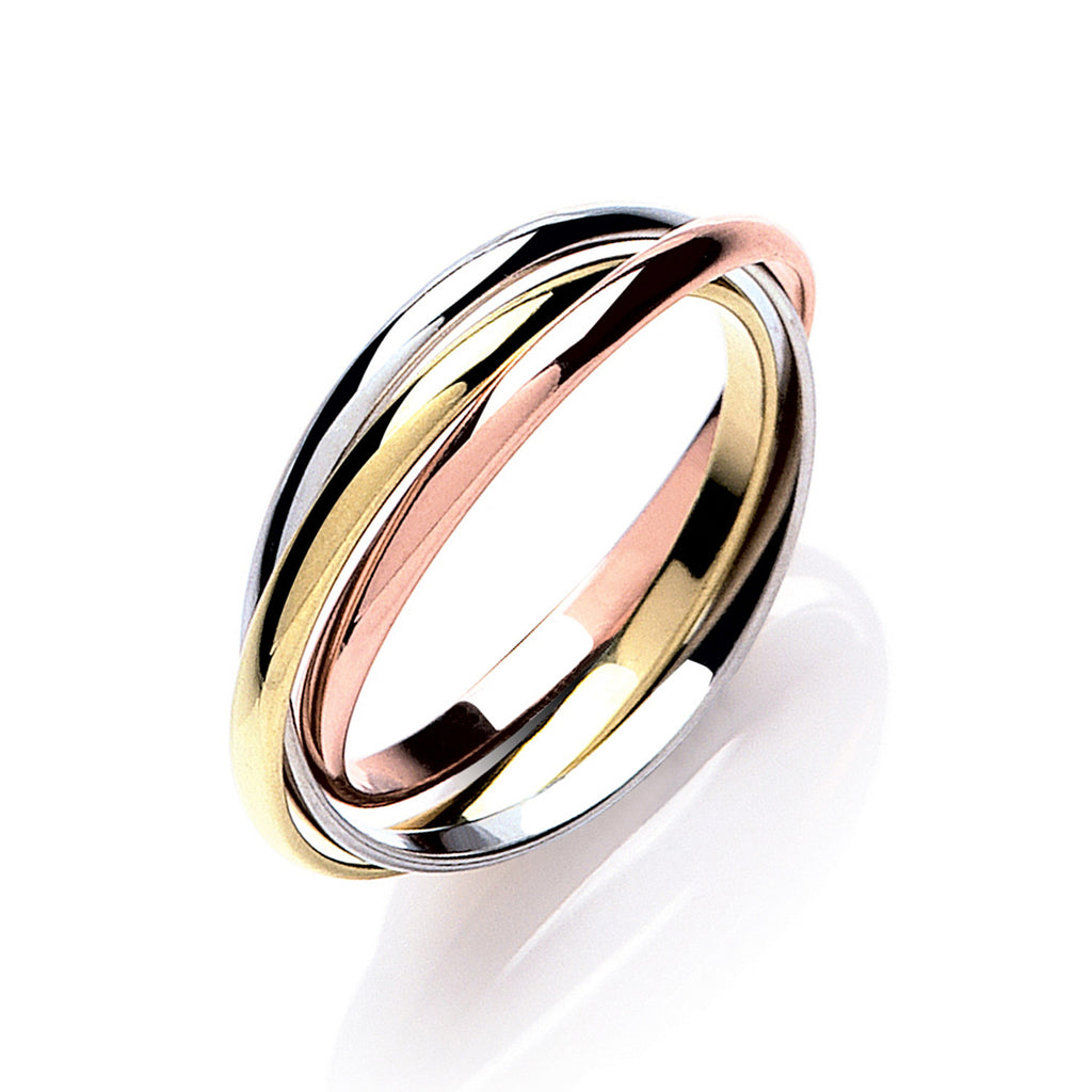 9ct Yellow, White & Red Gold 2mm Russian Wedding Band