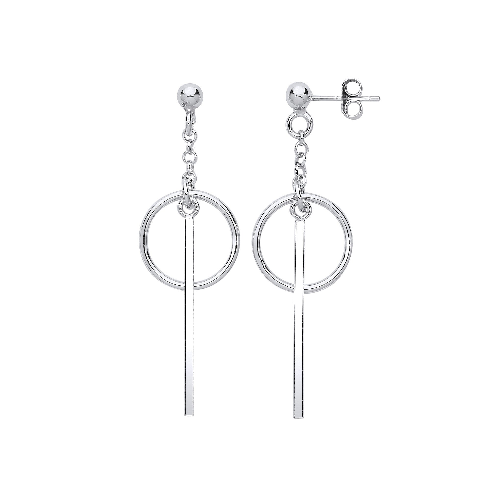 Sterling Silver Pin & Circle Drop Earrings