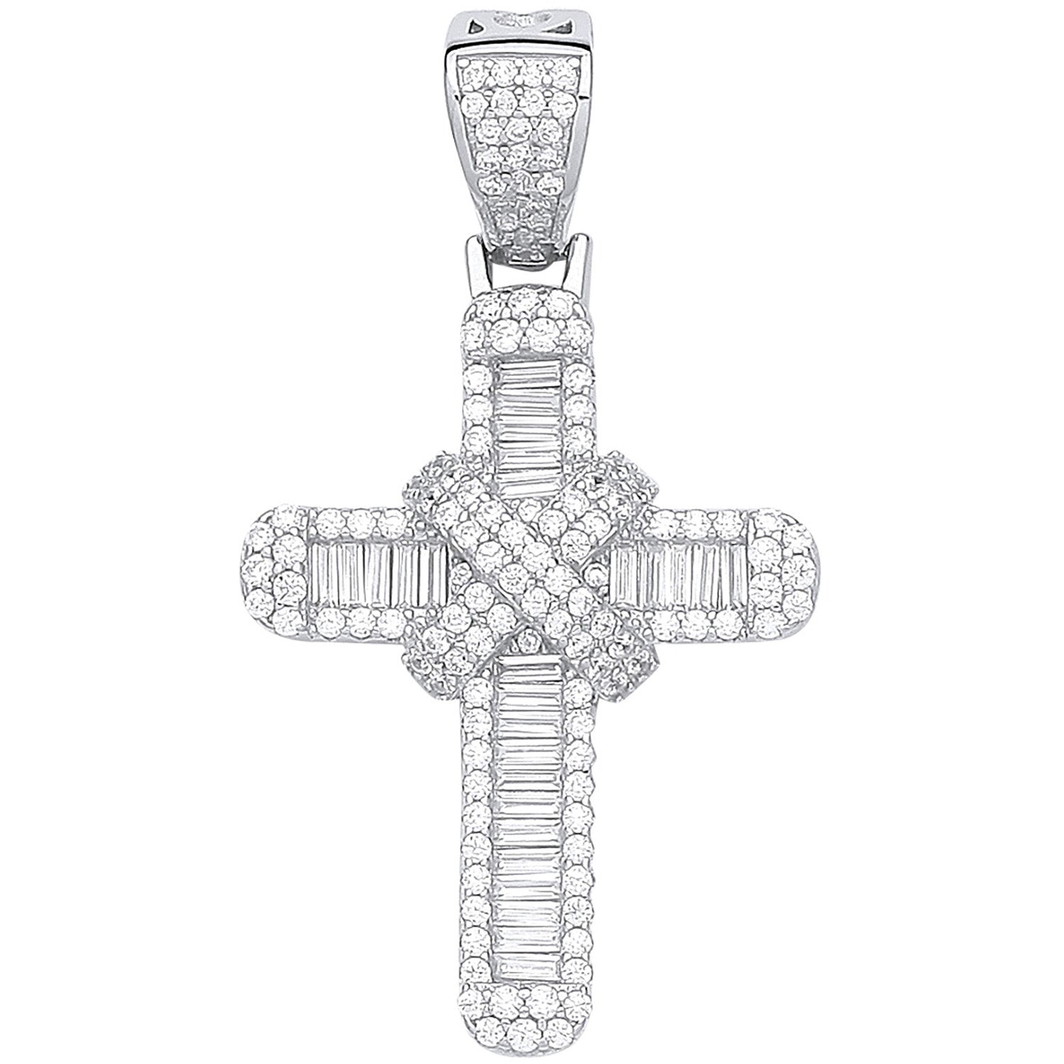 Sterling Silver Round & Baguette Cubic Zirconias Kiss Cross