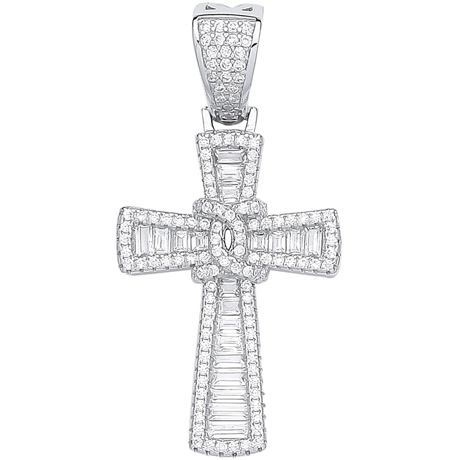 Sterling Silver Baguettes & Round Cubic Zirconias Cross
