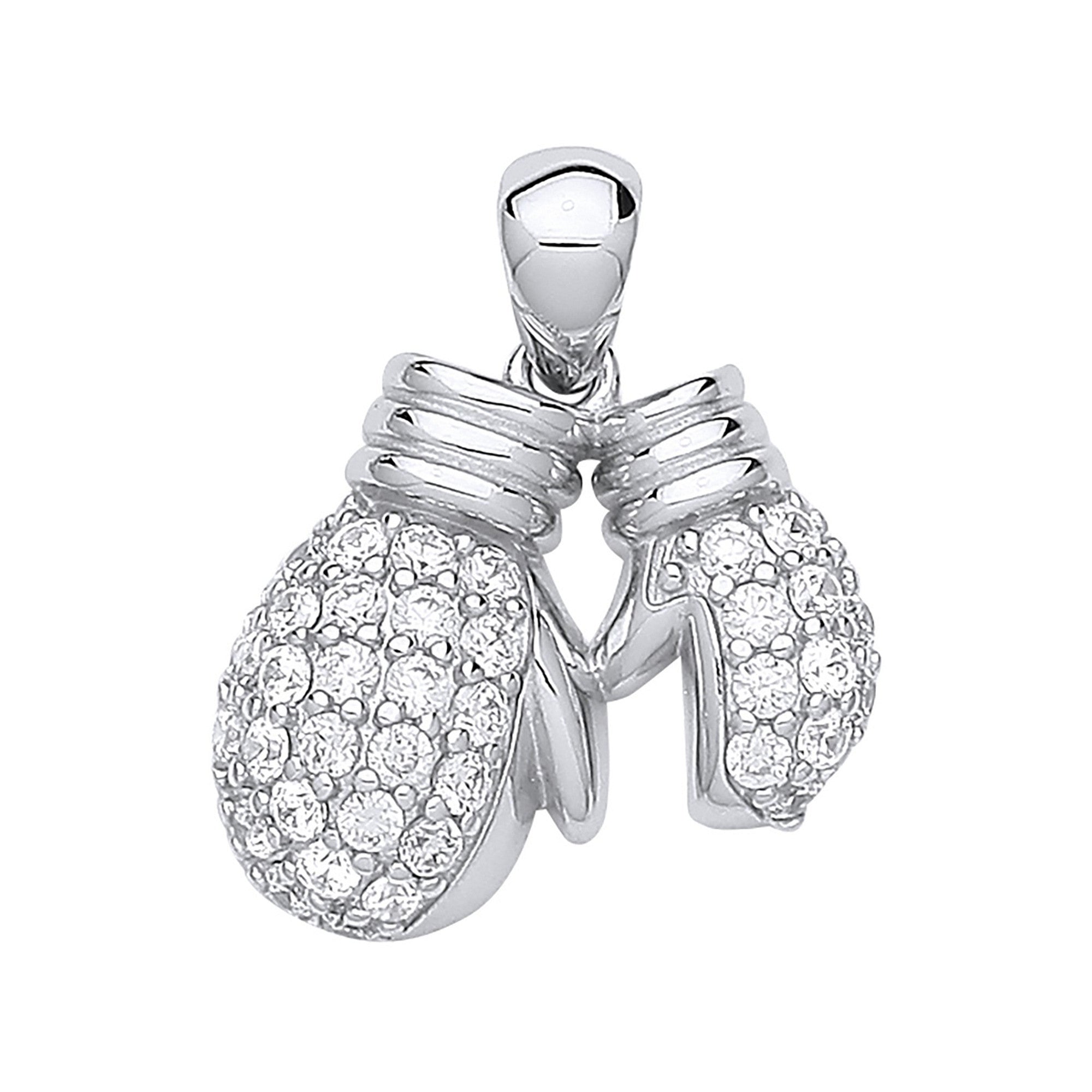 Sterling Silver Cubic Zirconia Boxing Gloves Drop Pendant