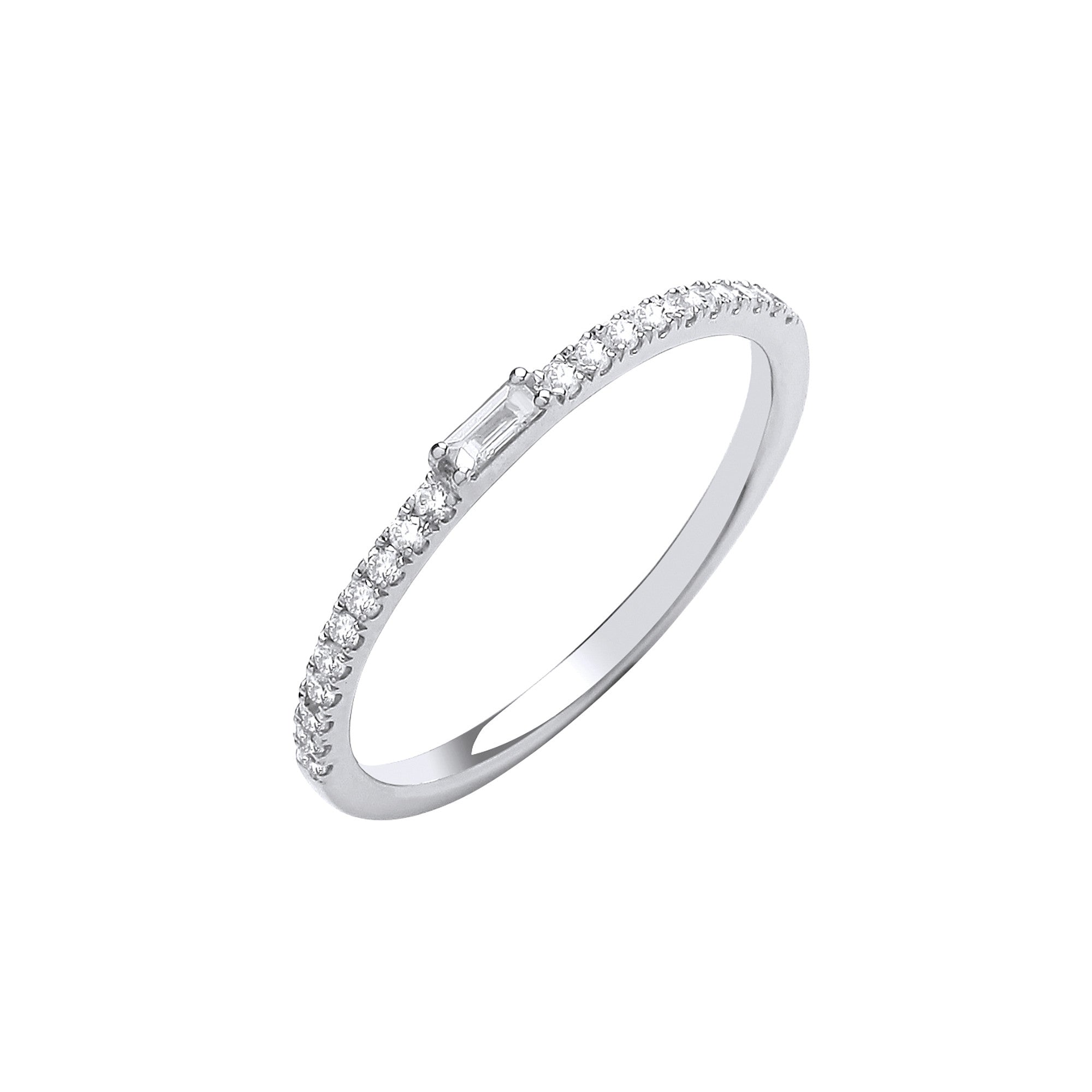 9ct white gold 0.17ct Eternity ring with Baguette in centre