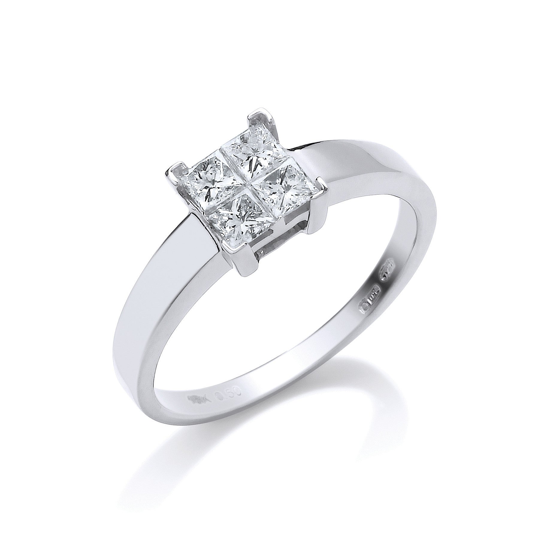 18ct White Gold 0.50ct 4 Stone Princess Cut Diamond Engagement Ring