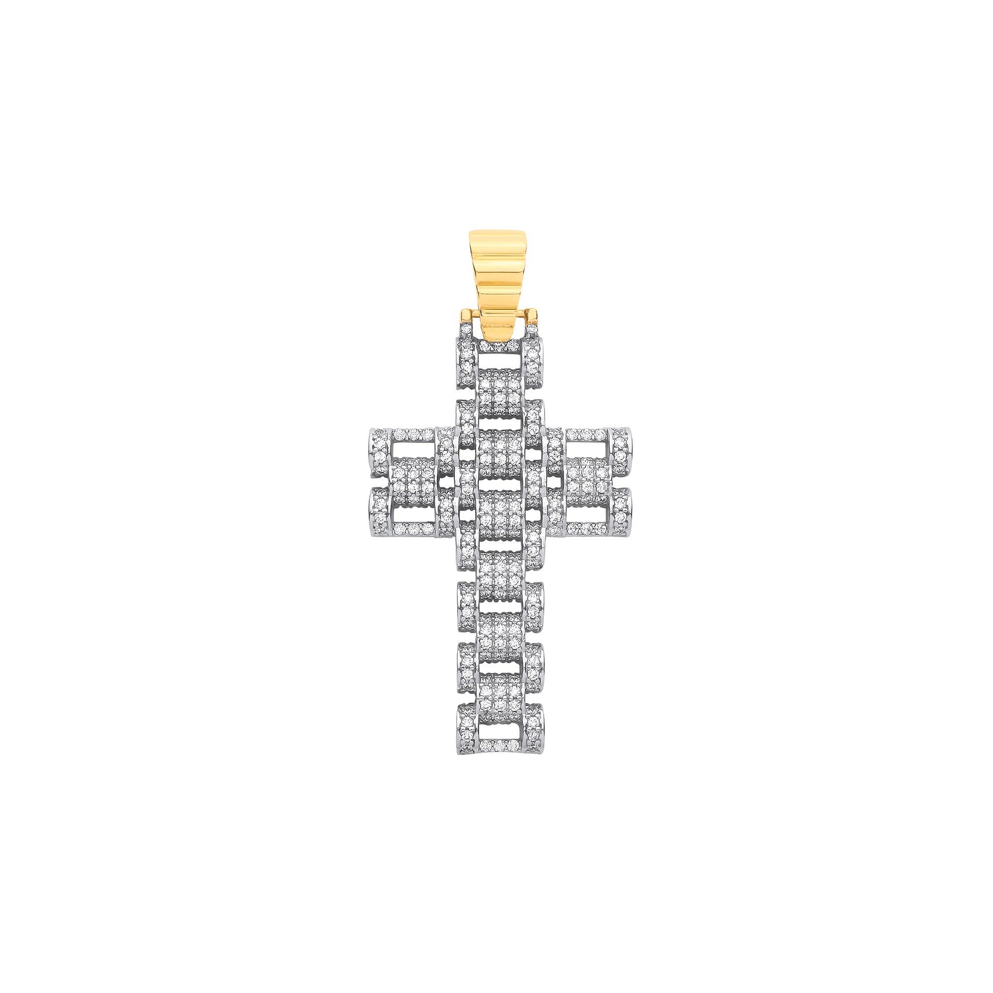 9ct Yellow & White Gold Cubic Zirconia Fancy Link 55mm Cross