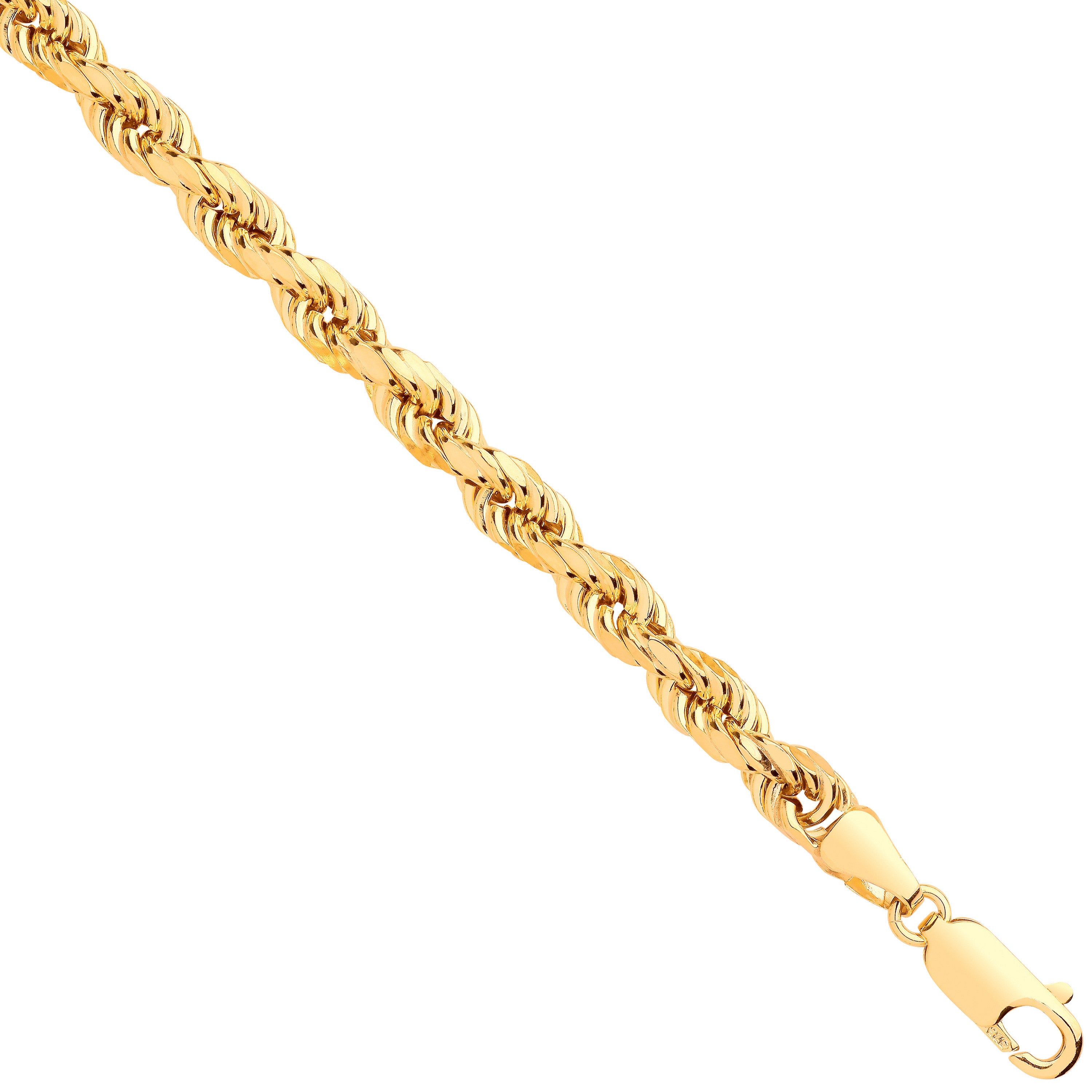 9ct Yellow Gold 4.5mm Semi Solid Diamond Cut Rope Chain