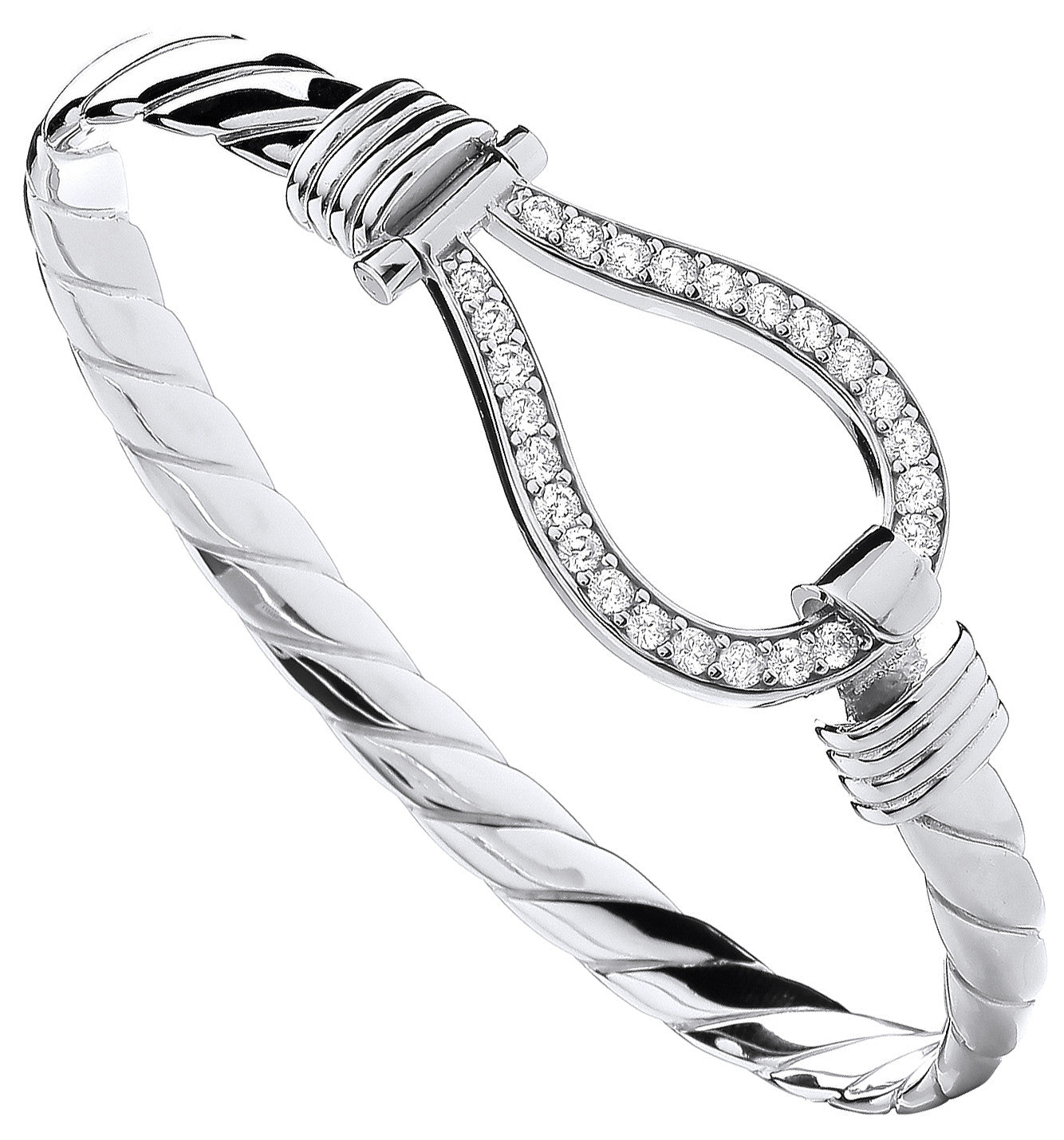 Sterling Silver Cubic Zirconia Hook Gents Bangle