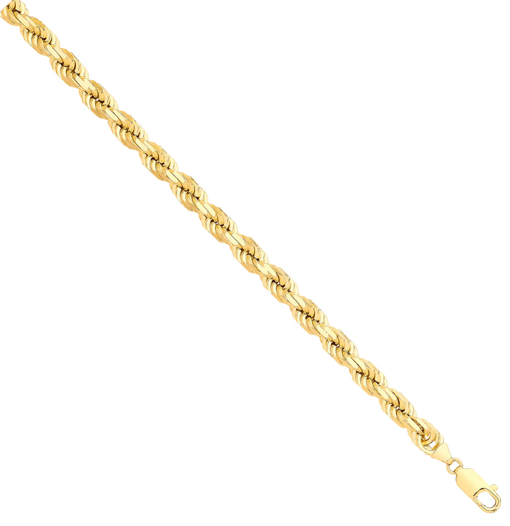 9ct Yellow Gold Solid Diamond Cut 7.5mm Rope Chain