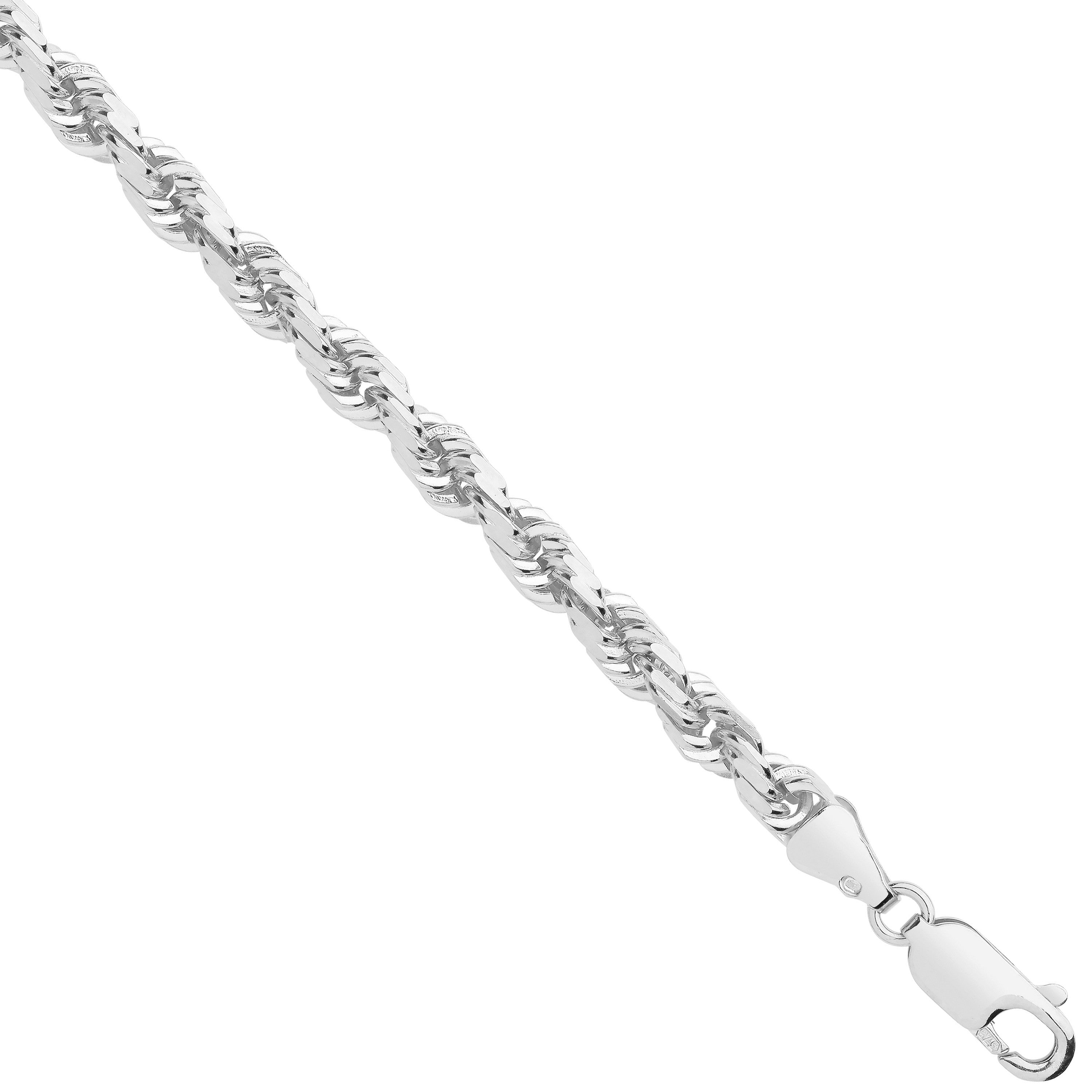9ct White Gold Diamond Cut 4.2mm Solid Rope Chain
