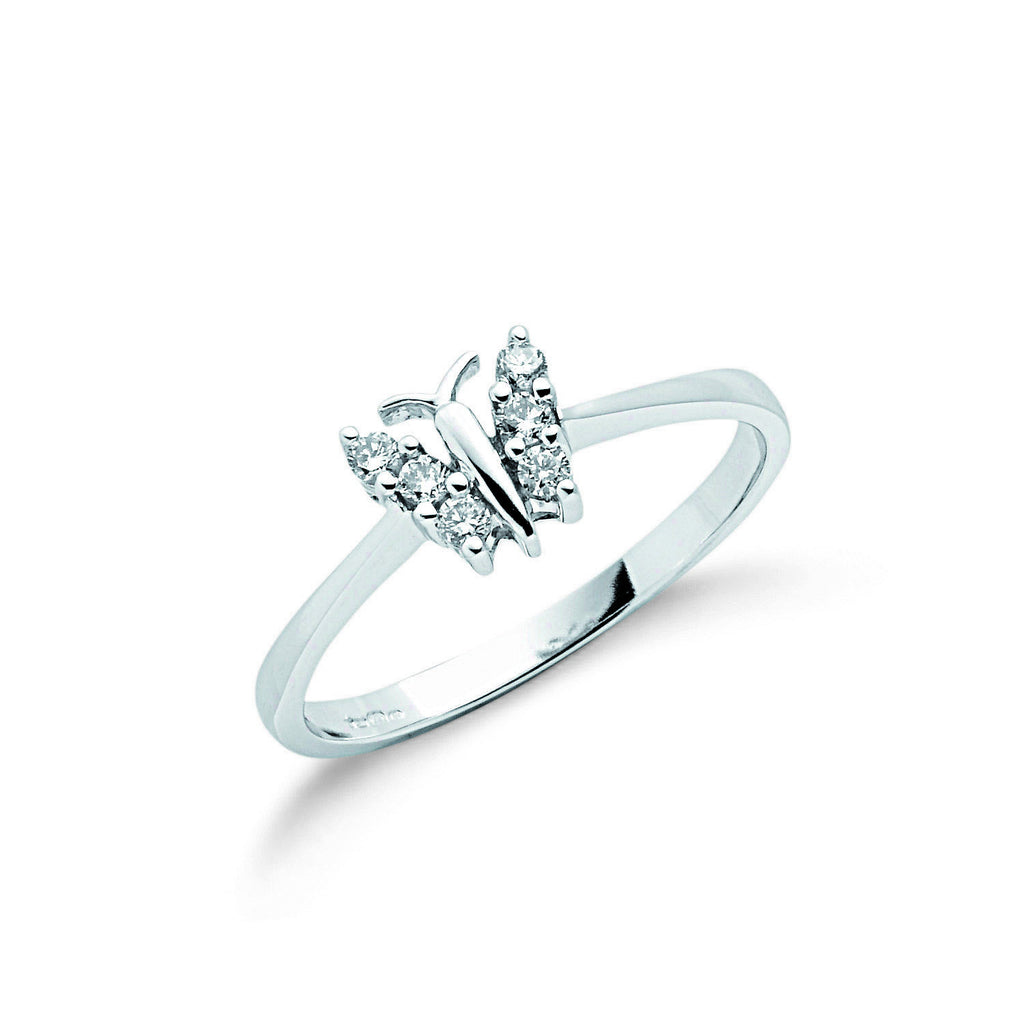 9ct White Gold 0.15ct Diamond Butterfly Ring