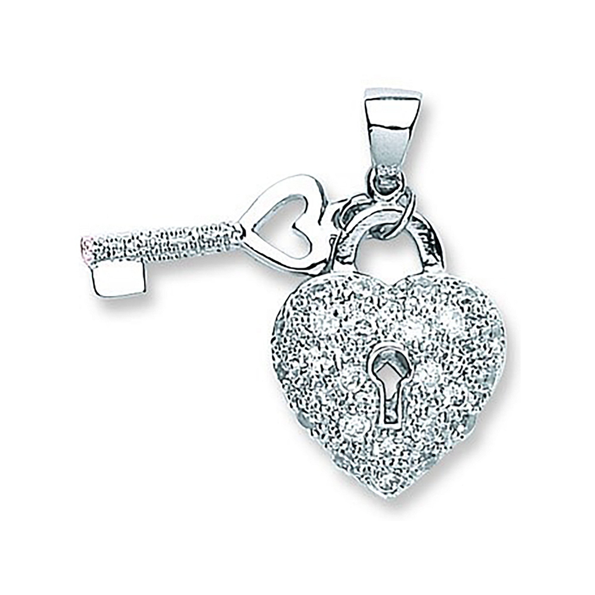 Sterling Silver Heart & Key Drop Pendant