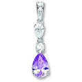 Sterling Silver Purple & Clear Pear Shaped Cubic Zirconia Drop Pendant