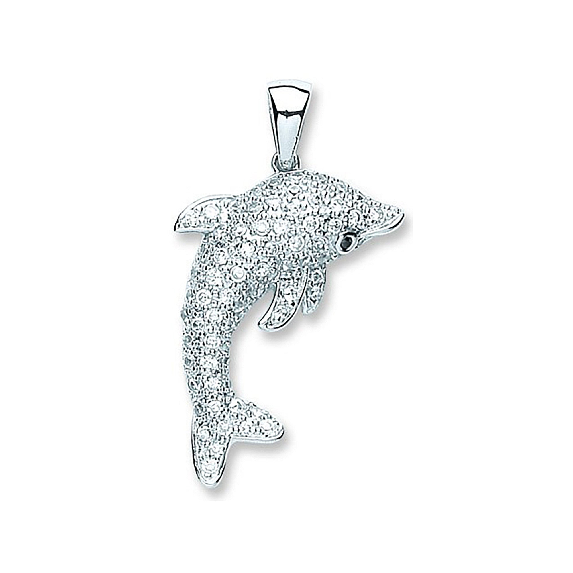 Sterling Silver Cubic Zirconia Dolphin Pendant