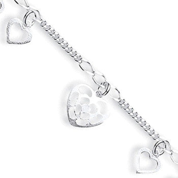 Sterling Silver Fancy Heart Drop Anklet