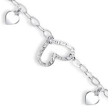 Sterling Silver Fancy Heart Drop Anklet