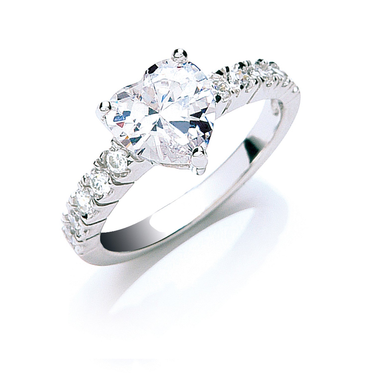 Sterling Silver Claw Set Heart Cubic Zirconia Solitaire Ring