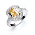 Sterling Silver Emerald Cut Yellow & White Cubic Zirconia Cluster Ring