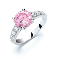 Sterling Silver Claw Set Pink Cubic Zirconia Solitaire Ring