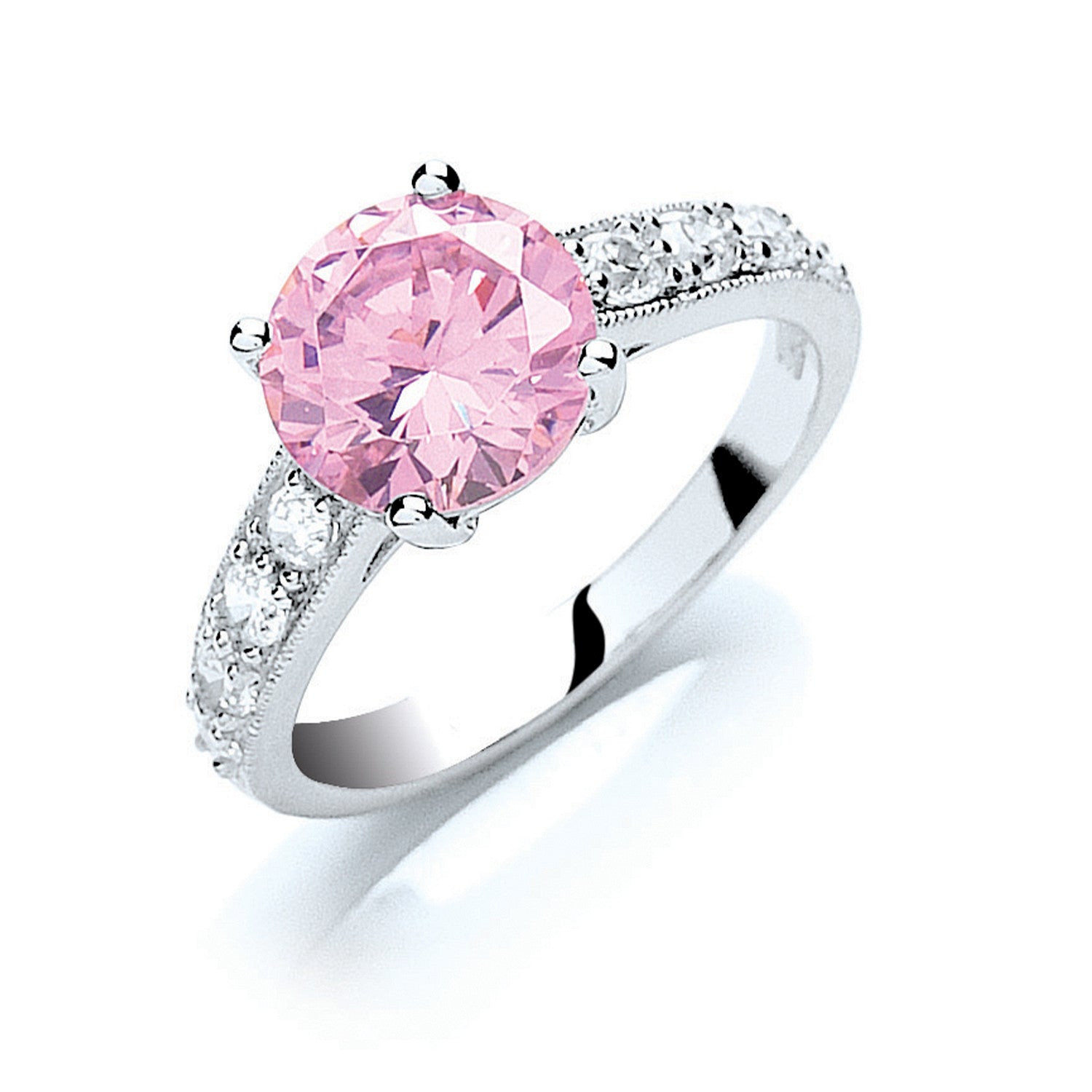 Sterling Silver Claw Set Pink Cubic Zirconia Solitaire Ring