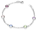 Sterling Silver 5 Multi Coloured Rubover Cubic Zirconia's 7"/19cm Bracelet