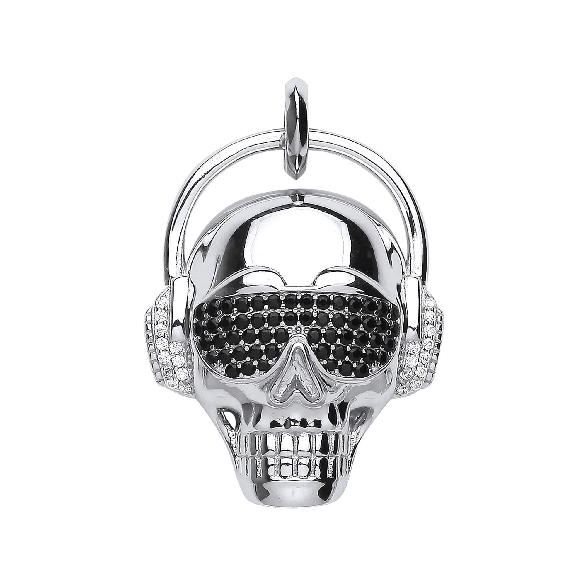 Sterling Silver Skull with Headphones Pendant