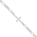 Sterling Silver Figaro Chain with Cubic Zirconia Cross Bracelet
