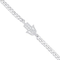 Sterling Silver Flat Curb Chain with Cubic Zirconia Hamsa Bracelet