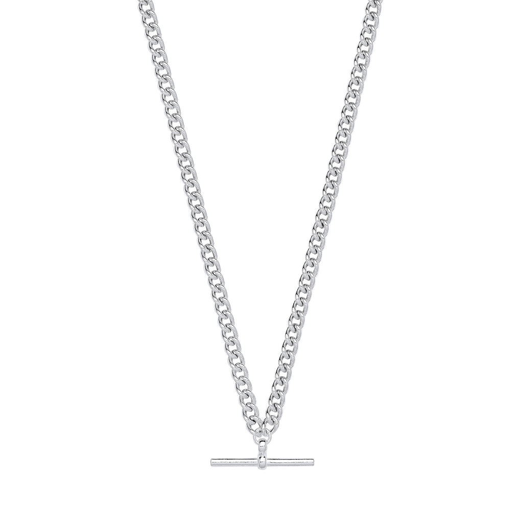 Sterling Silver T-Bar Pendant Curb Chain Necklace/Bracelet