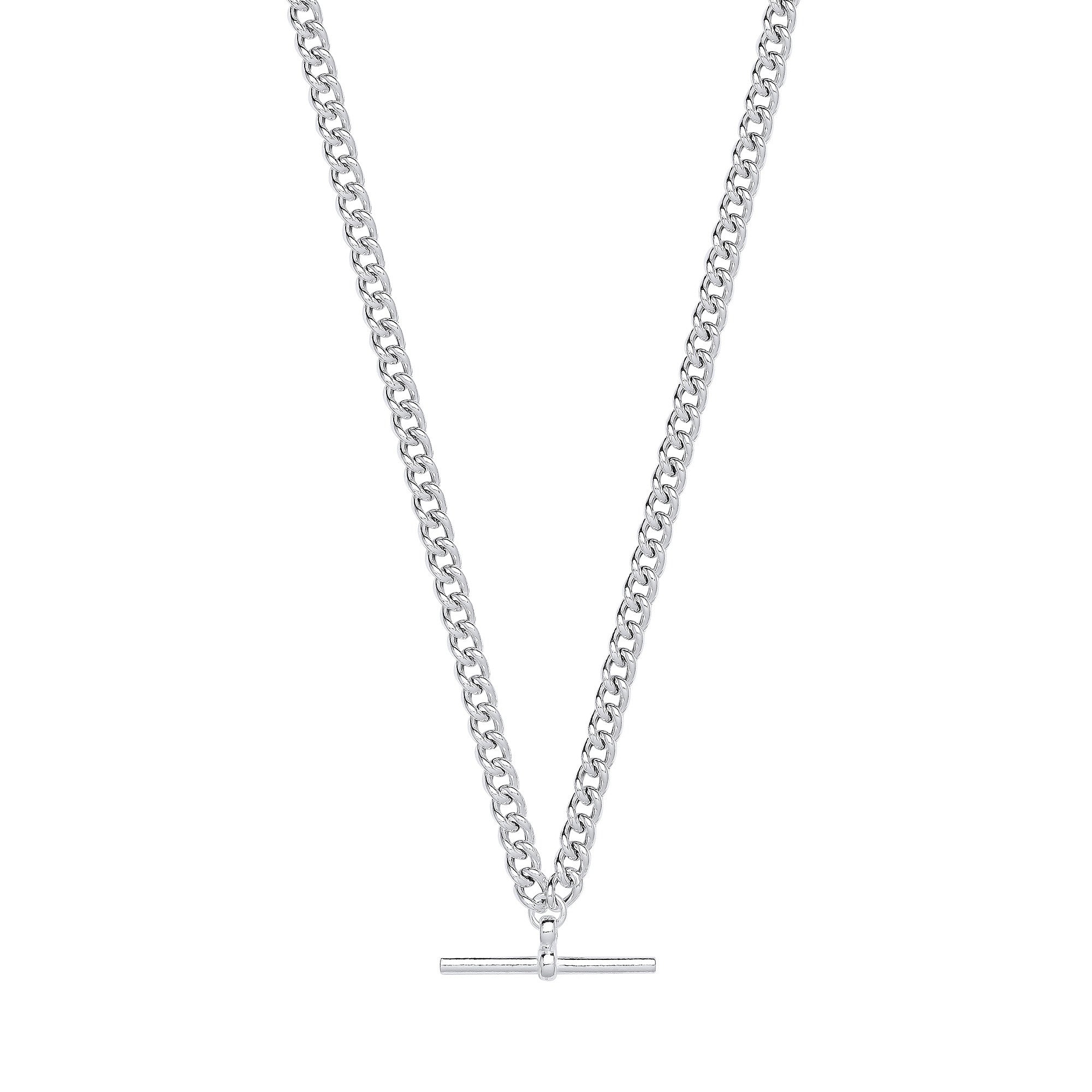 Sterling Silver T-Bar Pendant Curb Chain Necklace/Bracelet