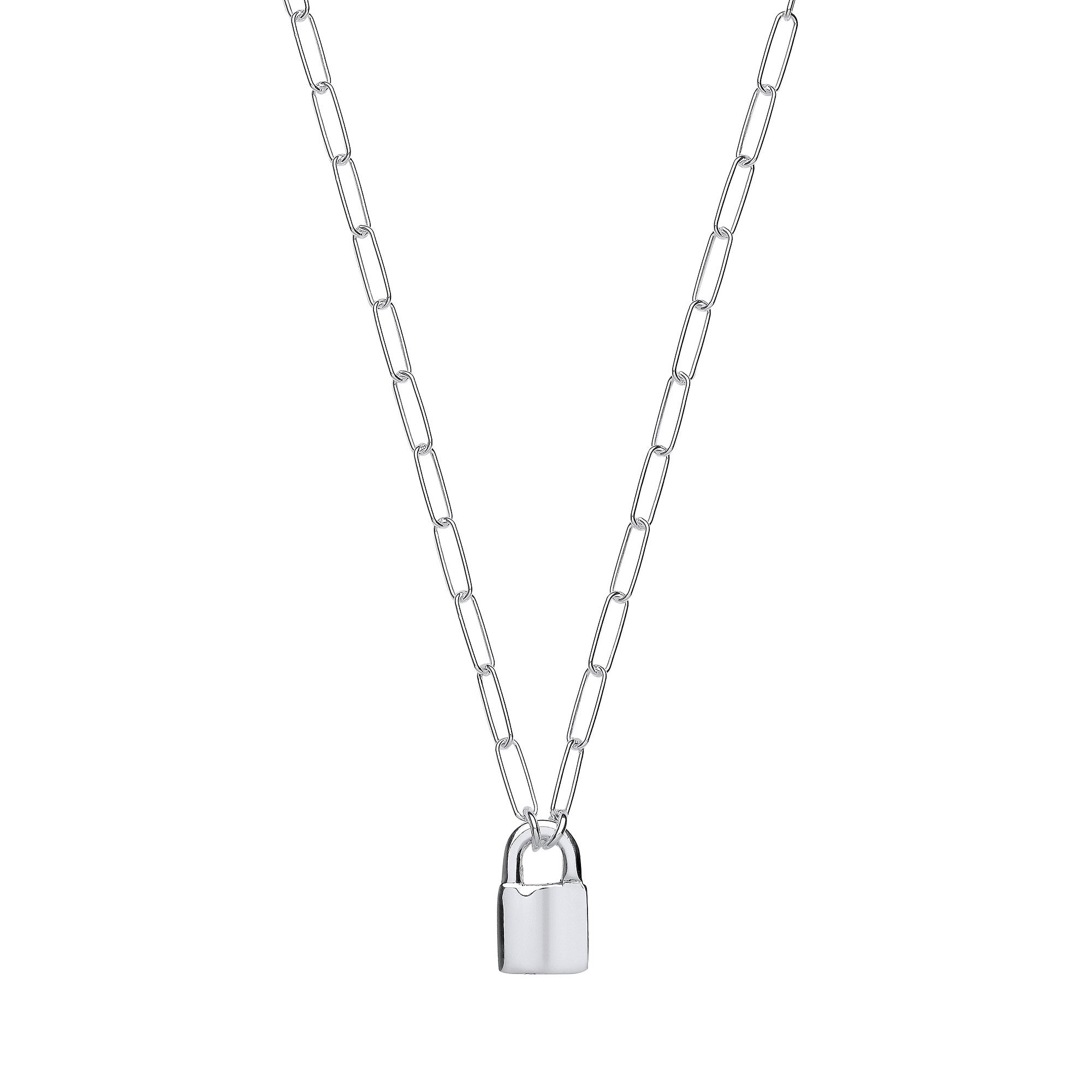 Sterling Silver Paper Clip Chain , Padlock Necklace