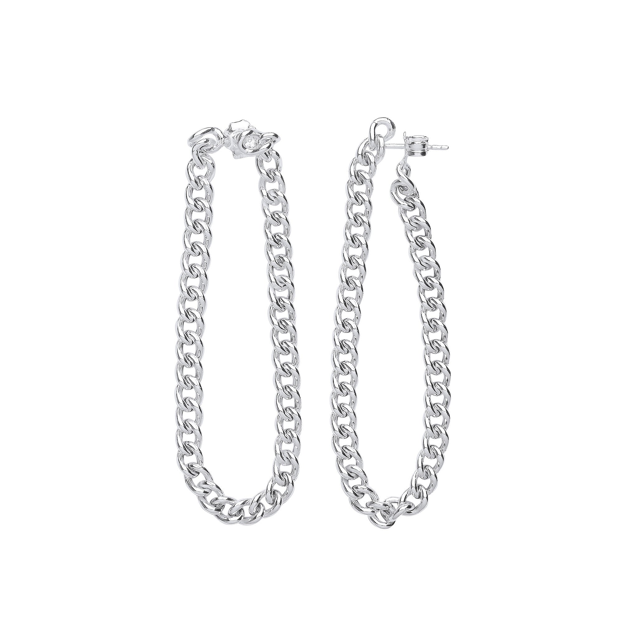 Sterling Silver Curb Chain Drop Ear Cuff