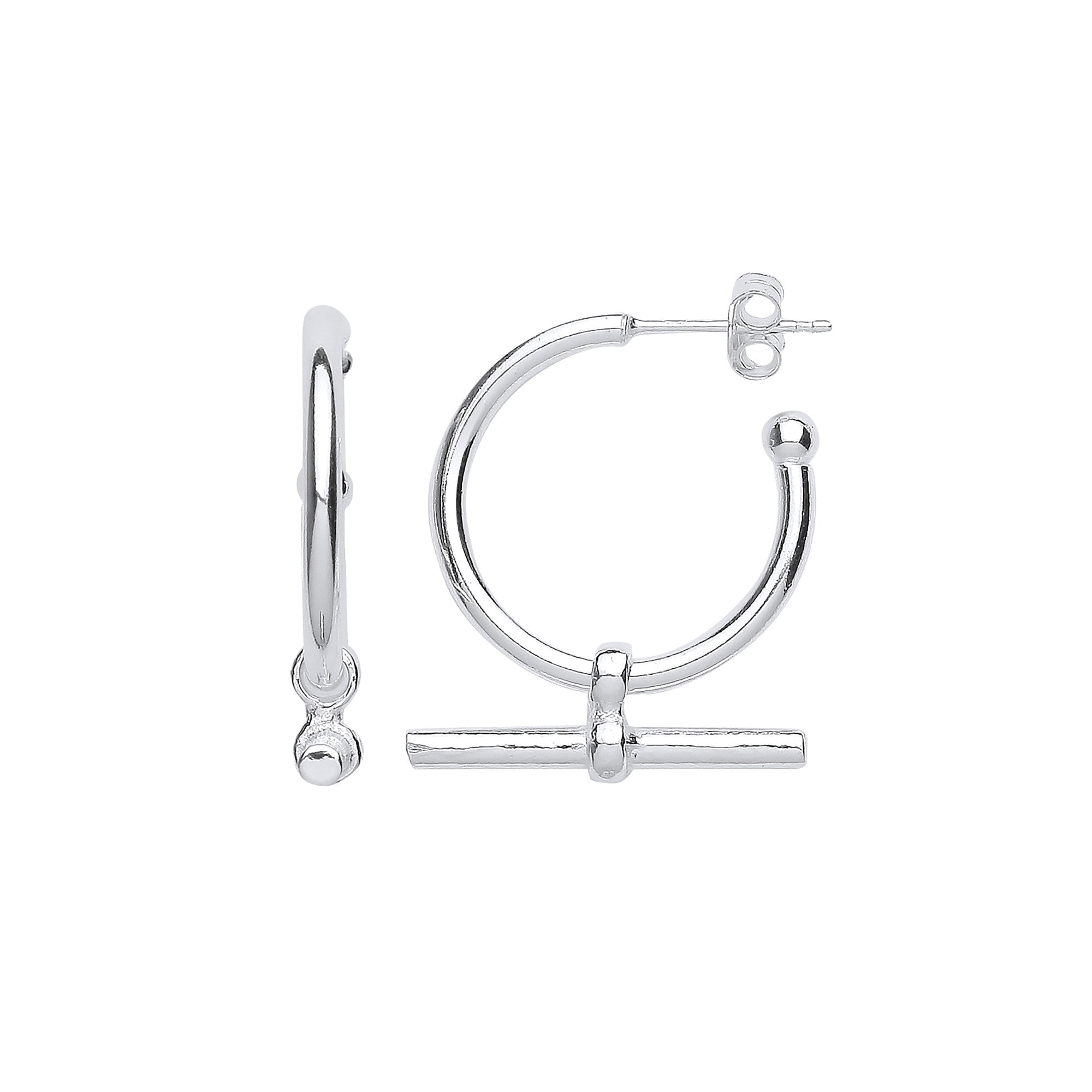Sterling Silver T-Bar 20mm Hoop Earrings