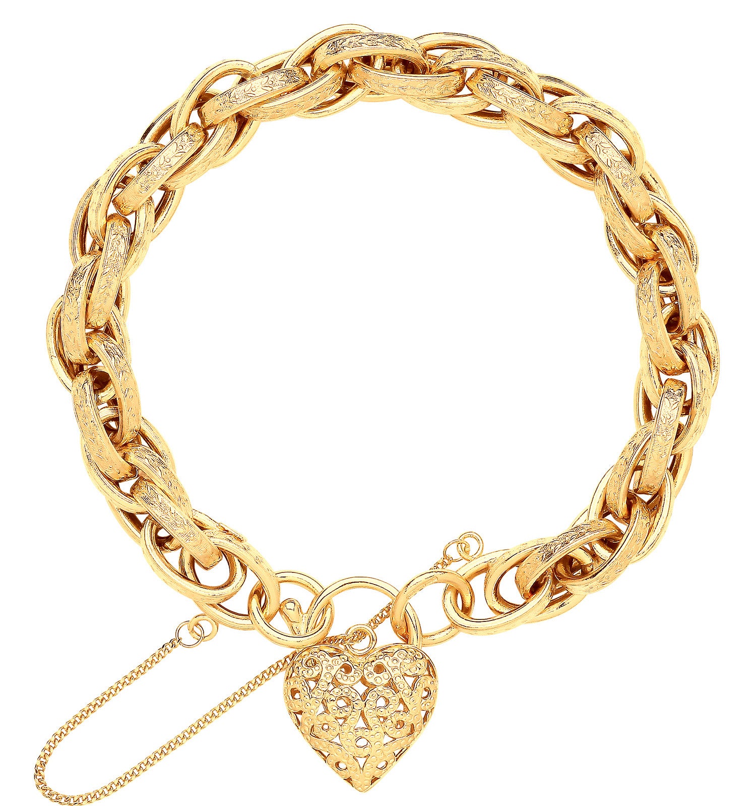 9ct Yellow Gold Prince of Wales Heart Padlock Bracelet
