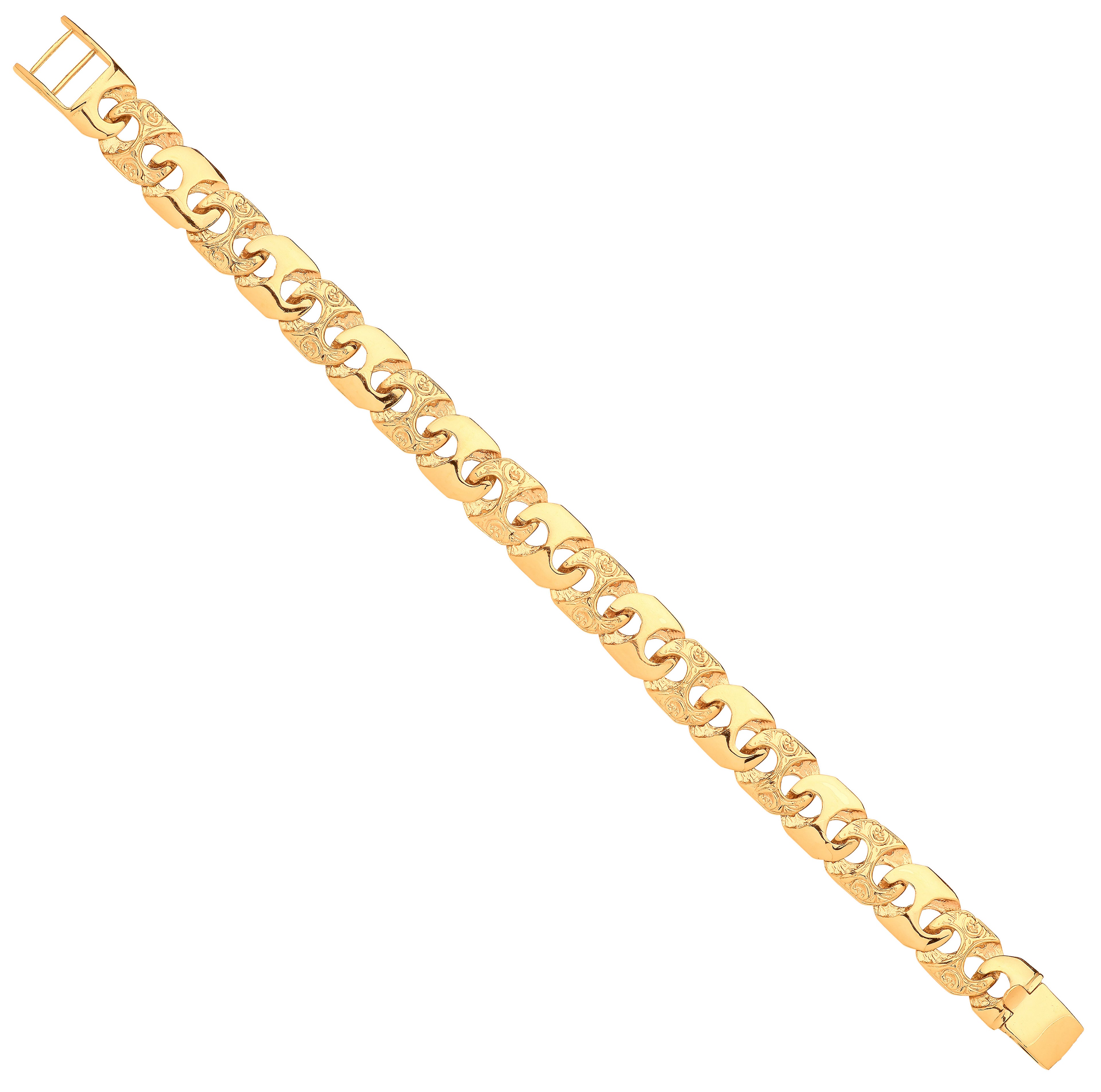 9ct Yellow Gold 12mm Plain & Engraved Anchor Link Gents Bracelet