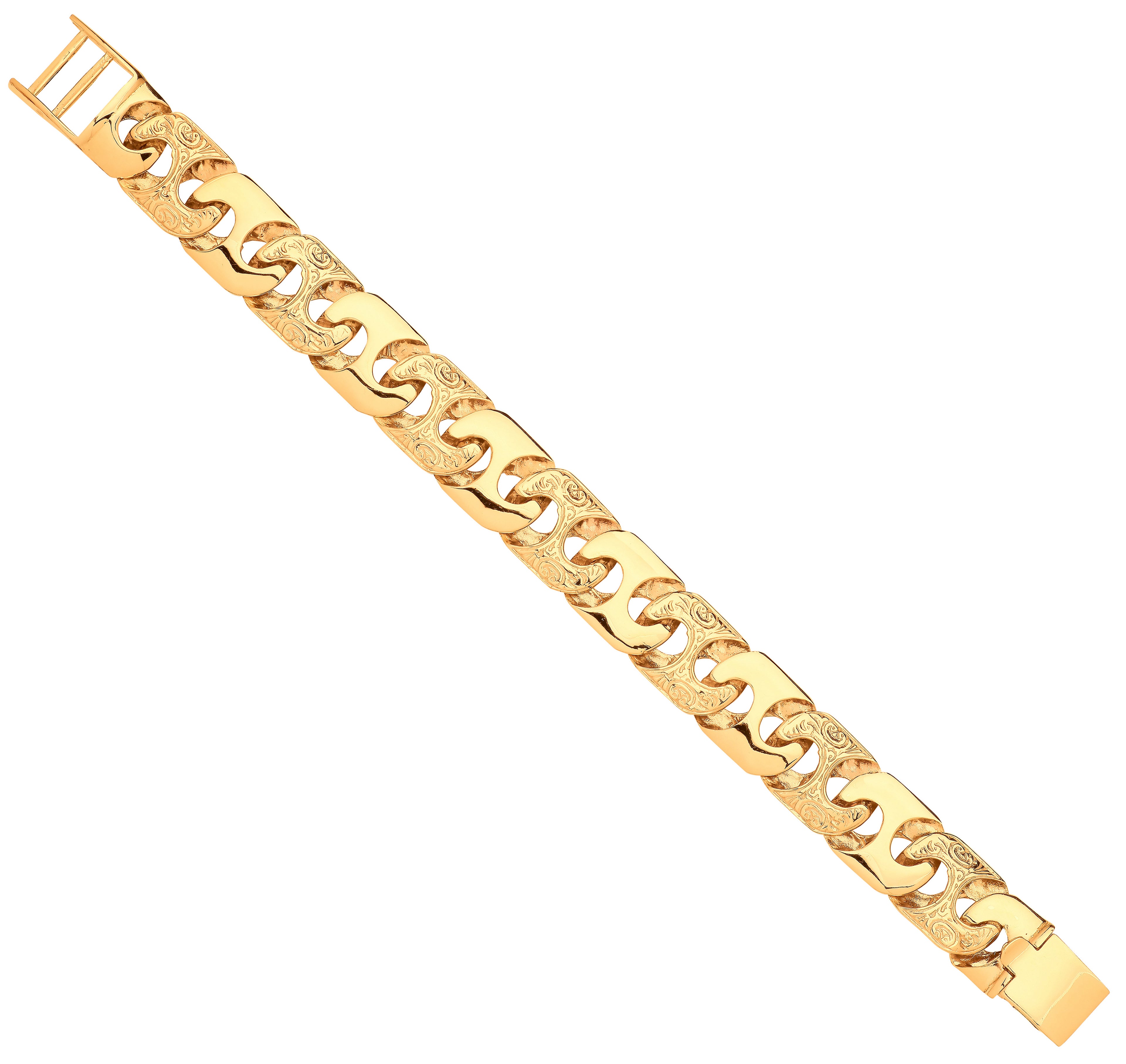 9ct Yellow Gold 16mm Plain & Engraved Anchor Large Link Gents Bracelet