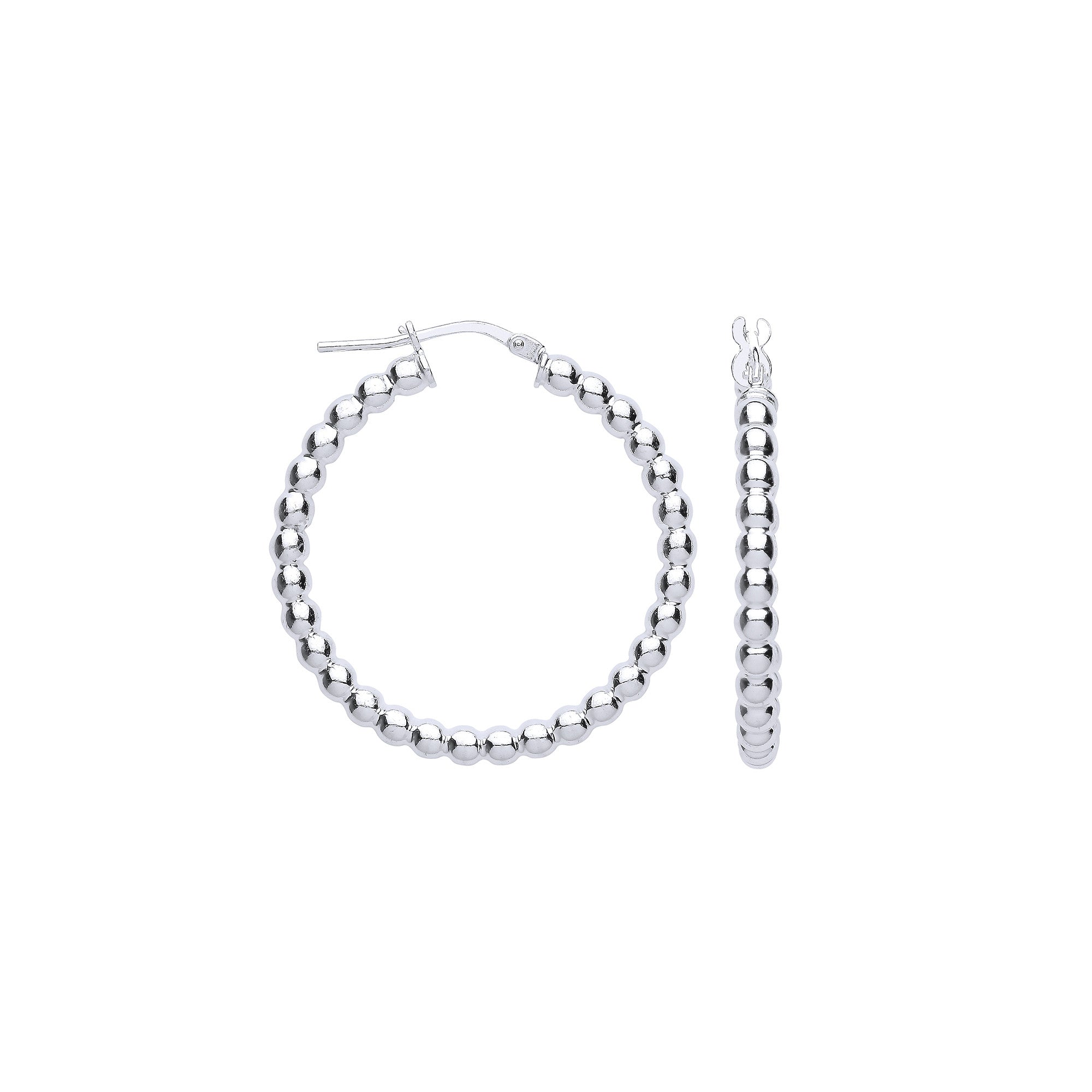Sterling Silver Bead 31mm Hoop Earrings