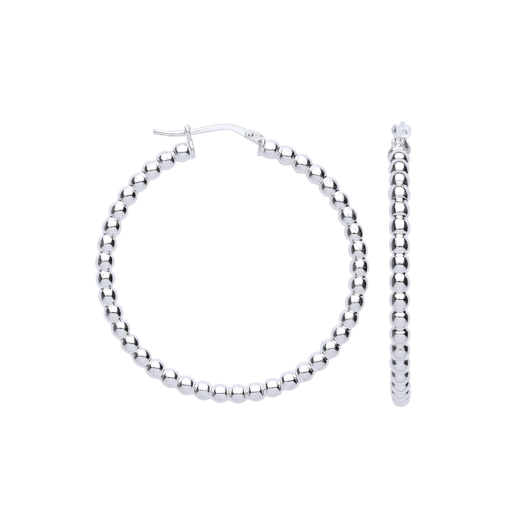 Sterling Silver Bead 41mm Hoop Earrings