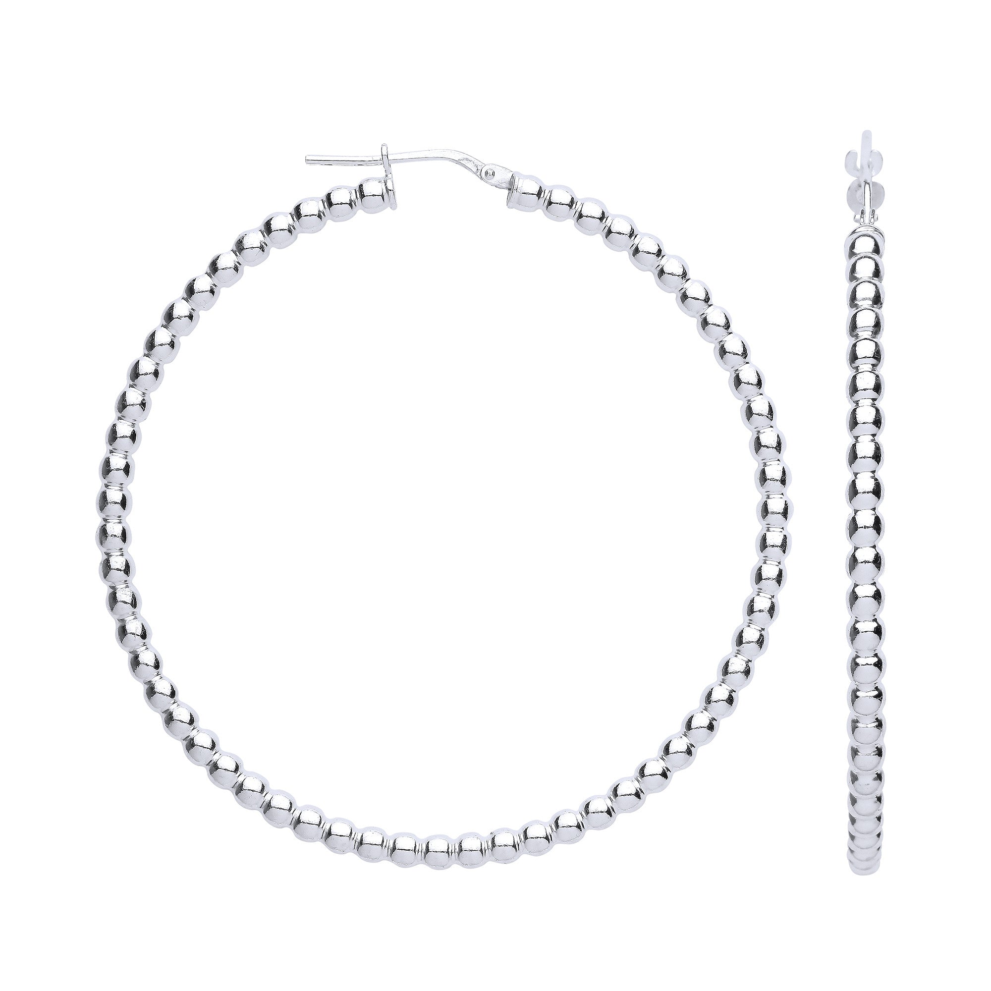Sterling Silver Bead 56mm Hoop Earrings