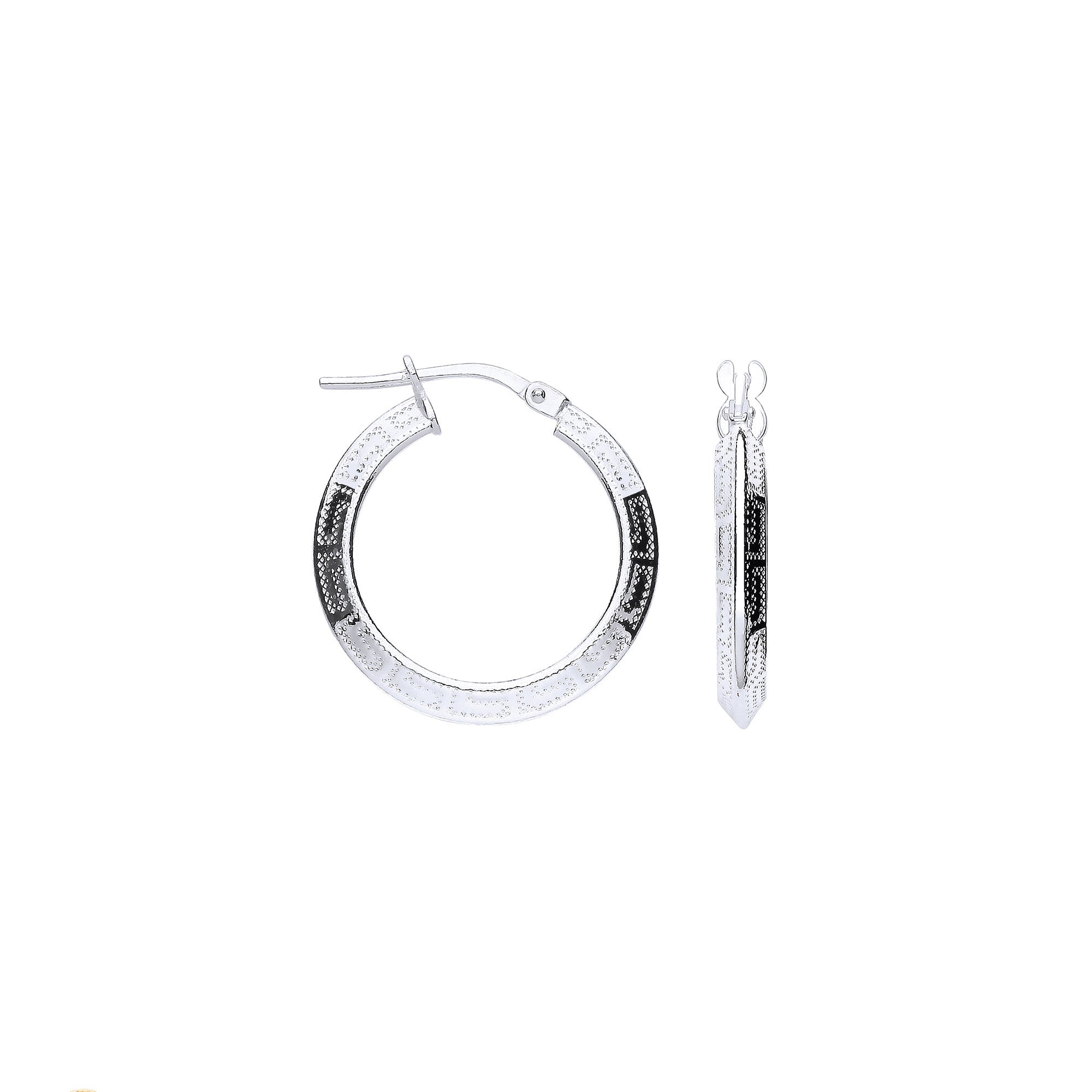 Sterling Silver Greek Key 20mm Hoop Hollow Earrings