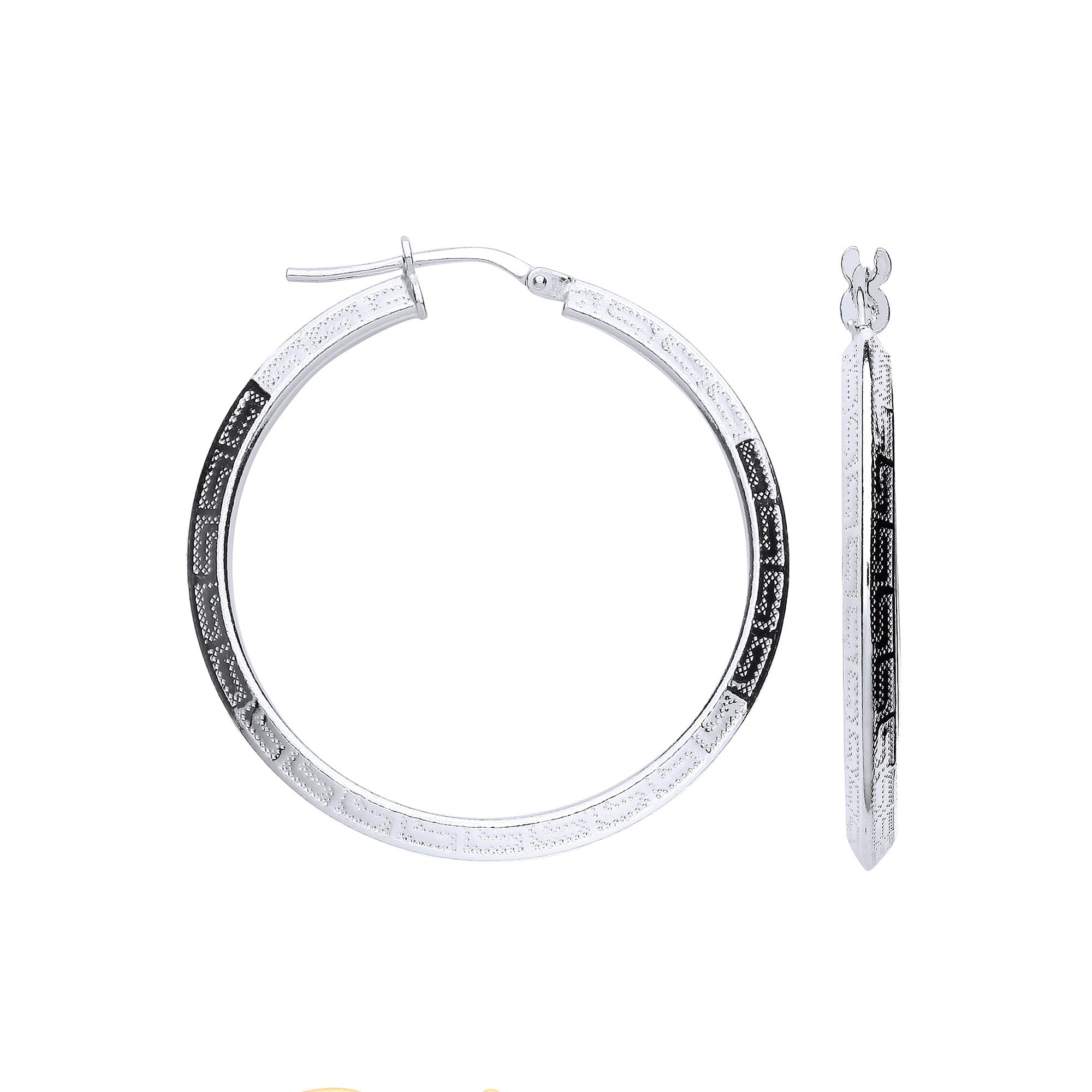 Sterling Silver Greek Key 35mm Hoop Hollow Earrings